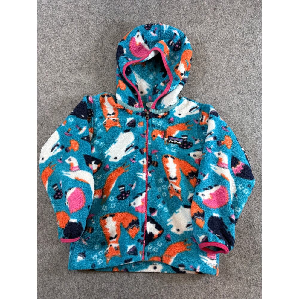 Patagonia Kids Synchilla Hoodie Baby Blue Fox Rabbit AOP Fleece Full Zip 4T